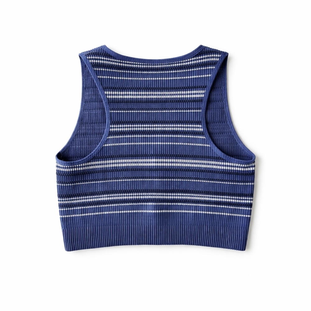 Aerie Real Good Blue Striped Ruched Ribbed Crop Tank Top XL - Picture 5 of 6